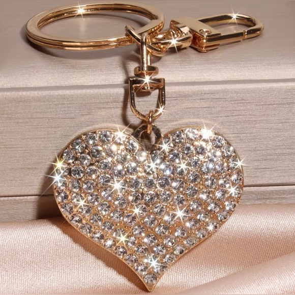 Heart Bag Purse Charm Gold Tone with Sparkling Rhinestones Keychain - Picture 1 of 7